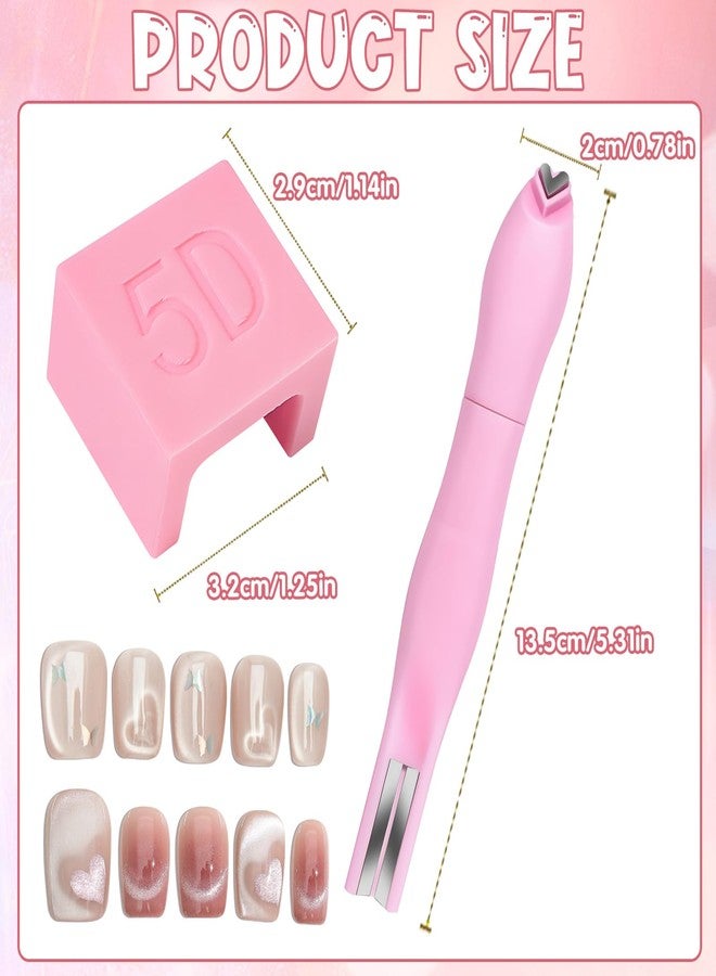 CYUXING 2Pcs 3 in 1 Cat Eye Nail Magnet, Versatile U-shaped Magnet Tool for Cat Eye Gel Polish Heart Shaped Round for Studio Home DIY Salon Multifunctional Accessories Pink - Image 2